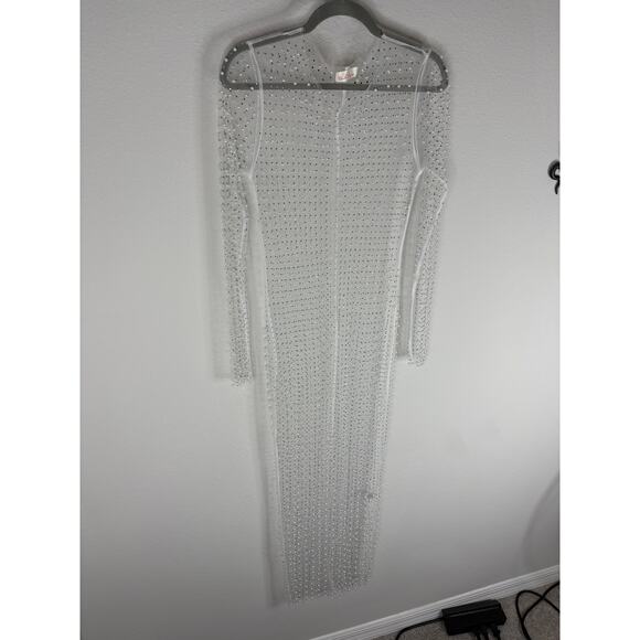 Beach Bunny Champagne Nights Mesh Dress Embellished Evening Statement Nude Sz L - Picture 5 of 13